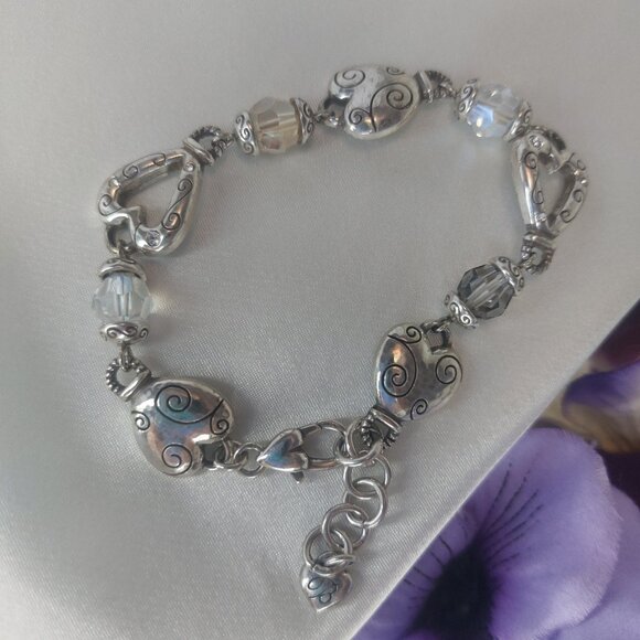 BRIGHTON Bracelet Hearts Swarovski Crystals Heartland Collection Adjustable EUC - Picture 1 of 9